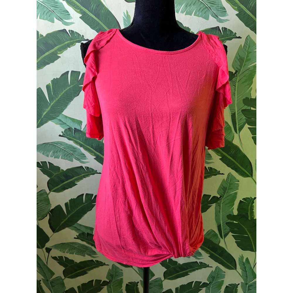 143 Story Ruffle Cold Shoulder Top Women Small Pink Coral